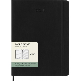 Kalendarz tygodniowy MOLESKINE 2026, 12M, XL, miękka oprawa, 19x25cm, czarny, Kalendarze, Zeszyty i bloki
