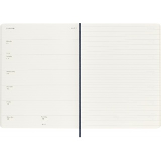 Kalendarz tygodniowy MOLESKINE 2026, 12M, XL, miękka oprawa, 19x25cm, sapphire blue, Kalendarze, Zeszyty i bloki