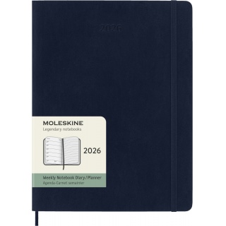 Kalendarz tygodniowy MOLESKINE 2026, 12M, XL, miękka oprawa, 19x25cm, sapphire blue, Kalendarze, Zeszyty i bloki