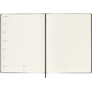 Kalendarz tygodniowy MOLESKINE 2026, 12M, XL, twarda oprawa, 19x25cm, czarny, Kalendarze, Zeszyty i bloki