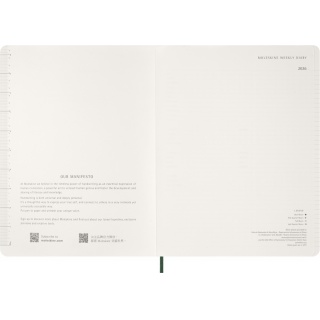 Kalendarz tygodniowy vertykalny MOLESKINE 2026, 15M, XXL, miękka oprawa, 23,5x28cm, myrtle green, Kalendarze, Zeszyty i bloki