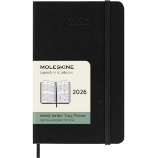 Kalendarz tygodniowy vertykalny MOLESKINE 2026, 12M, P, twarda oprawa, 9x14cm, czarny, Kalendarze, Zeszyty i bloki