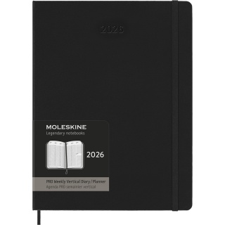 Kalendarz tygodniowy vertykalny MOLESKINE Pro 2026, 12M, XL, twarda oprawa, 19x25cm, czarny, Kalendarze, Zeszyty i bloki
