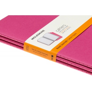 Zestaw 3 zeszytów MOLESKINE Cahier, L, 13x21cm, w linie, 80 stron, kinetic pink, Zeszyty, Artykuły szkolne