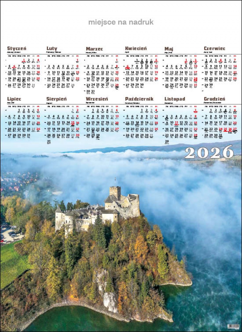 KALENDARZ JEDNOPLANSZOWY A1 "ZAMEK NIEDZICA" 2026, Ścienne, Kalendarze