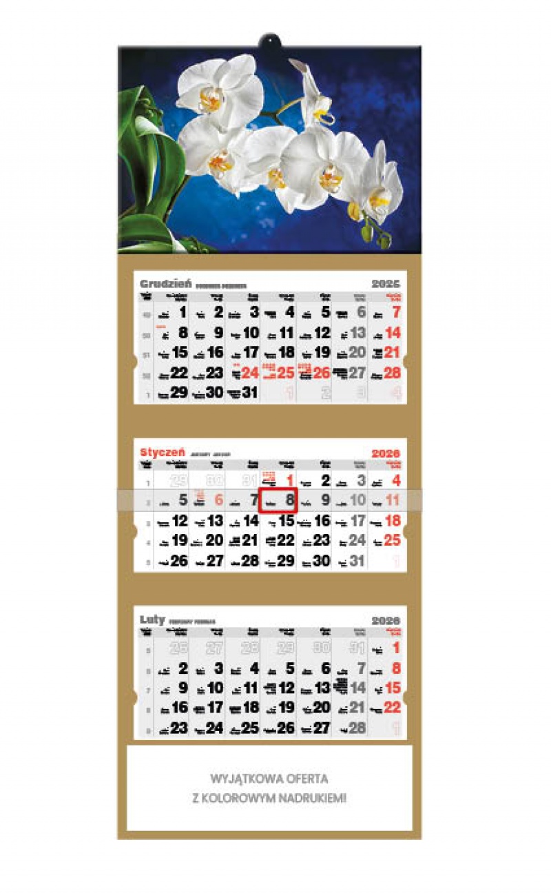 KALENDARZ TR&Oacute;JDZIELNY "ORCHIDEA" 2026, Ścienne, Kalendarze