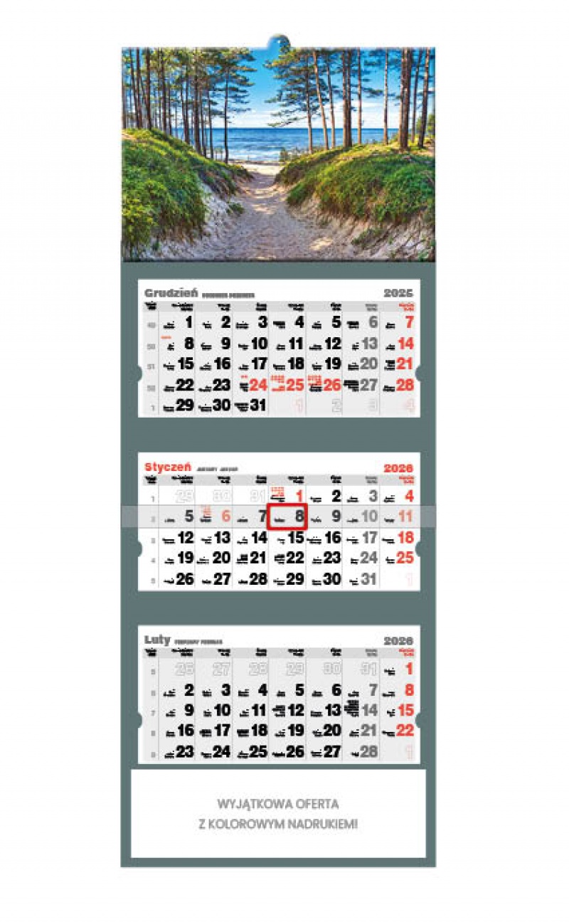 KALENDARZ TR&Oacute;JDZIELNY "DROGA NAD BAŁTYK" 2026, Ścienne, Kalendarze