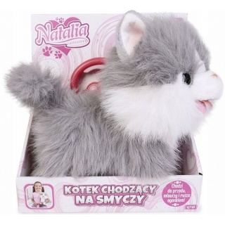 KOT CHODZĄCY NA SMYCZY NATALIA BIAŁO-SZARY 5557, Interaktywne, Zabawki