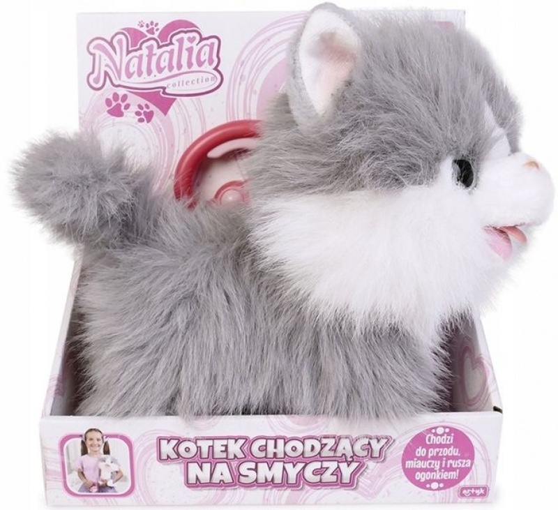KOT CHODZĄCY NA SMYCZY NATALIA BIAŁO-SZARY 5557, Interaktywne, Zabawki
