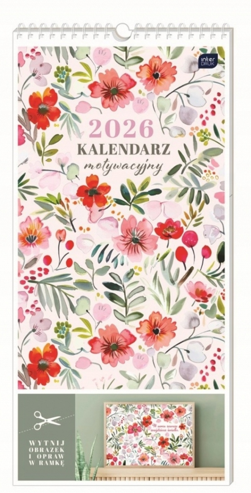 Kalendarz motywacyjny 22x46cm Kwiaty 2026, Ścienne, Kalendarze