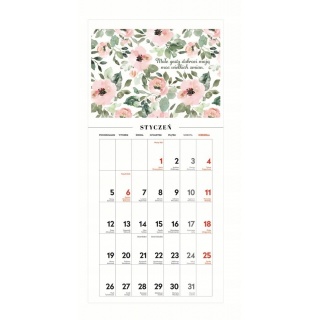 Kalendarz motywacyjny 22x46cm Kwiaty 2026, Ścienne, Kalendarze