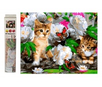 MOZAIKA DIAMENTOWA KOTKI W KWIATACH 0799