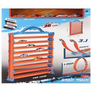 TOR SAMOCH MET+AKC GARAŻ 06722, Kolejki, tory wyścigowe, parkingi, Zabawki