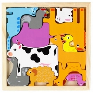 UKŁADANKA DREW ZWIERZ WIEJSK 12EL 2578, Drewniane, Zabawki