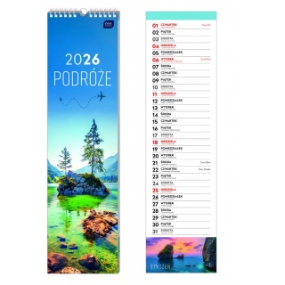Kalendarz paskowy 13,5x50cm Podr&oacute;że 2026, Ścienne, Kalendarze