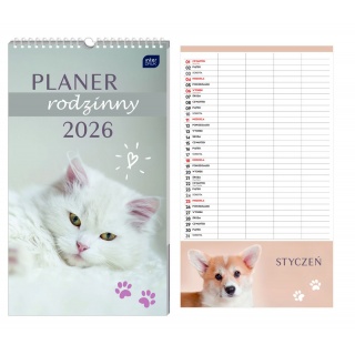 Kalendarz plan.rodzin.25x43 Zwierzaki 2026, Ścienne, Kalendarze