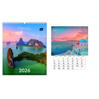 Kalendarz ścien.plan.33,5x40cm Travel 2026, Ścienne, Kalendarze