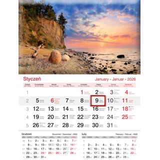 KALENDARZ JEDNODZIELNY KJ02 PLAŻA 2026, Ścienne, Kalendarze
