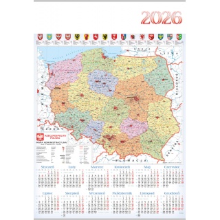 KALENDARZ JEDNOPLANSZOWY A1 PL15 MAPA 2026, Ścienne, Kalendarze