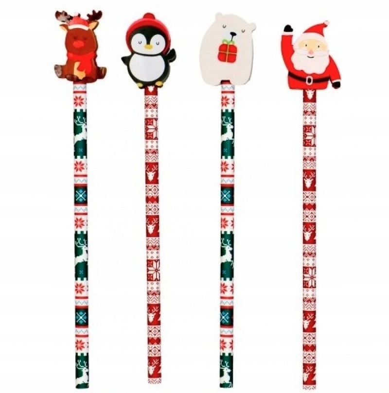 OŁ&Oacute;WEK Z GUMKĄ RENIFE, PINGWIN, MIŚ, MIKOŁAJ, Oł&oacute;wki, Art. do pisania i korygowania