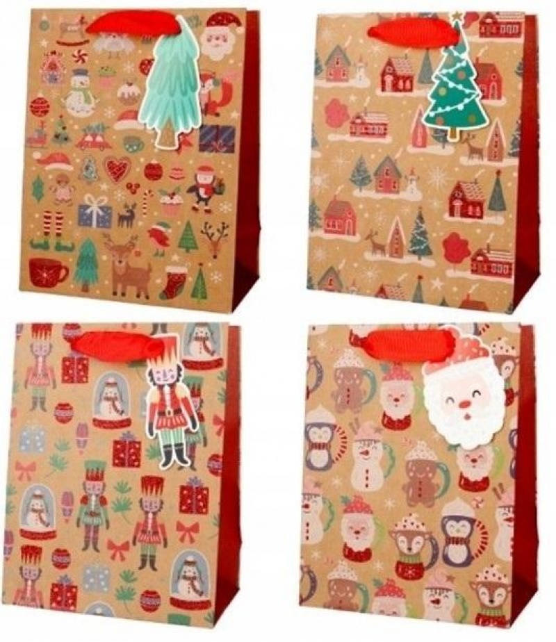 TORBA PREZENTOWA 18X23CM DOMKI ,DZIADKI Z TAGIEM, Torby ozdobne, Art. dekoracyjne i prezentowe