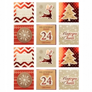 KARNETY SAMOPRZ. 5X5CM ŚWIĄTECZNE CZER-ZŁOT /12/, Karnety, kartki okolicznościowe, Art. dekoracyjne i prezentowe