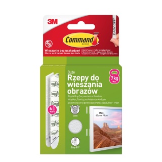 Rzepy COMMAND&trade; (17206), do wieszania obraz&oacute;w, duże, 8 szt. białe, Haczyki, Prezentacja