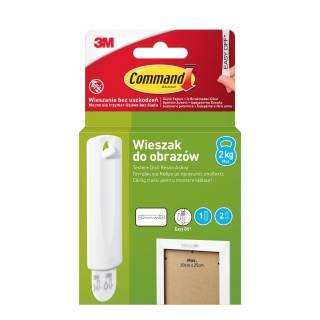 Wieszak COMMAND&trade; (17040), do obraz&oacute;w z uchwytem, 1 haczyk + 2 paski, biały, Haczyki, Prezentacja
