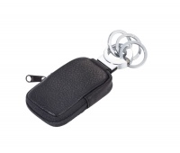 Brelok TROIKA Pocket Click, 3 k&oacute;łka do kluczy, etui na monety na suwak, czarna sk&oacute;ra, Ekskluzywne, Gadżety