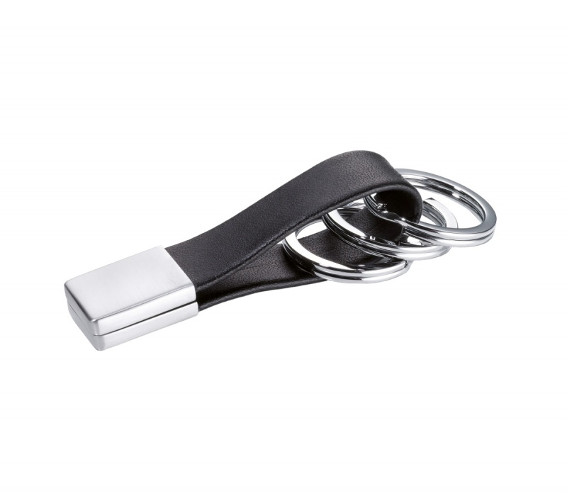 Brelok TROIKA Twister, 3 k&oacute;łka do kluczy, sk&oacute;ra/metal, czarny, Ekskluzywne, Gadżety