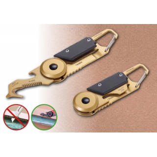 Brelok TROIKA Egon, z karabińczykiem, 5 funkcji, czarno‑złoty, Ekskluzywne, Gadżety