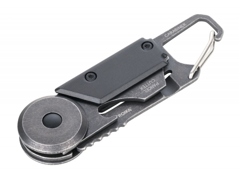 Brelok TROIKA Egon, z karabińczykiem, 5 funkcji, czarno‑szary, Ekskluzywne, Gadżety