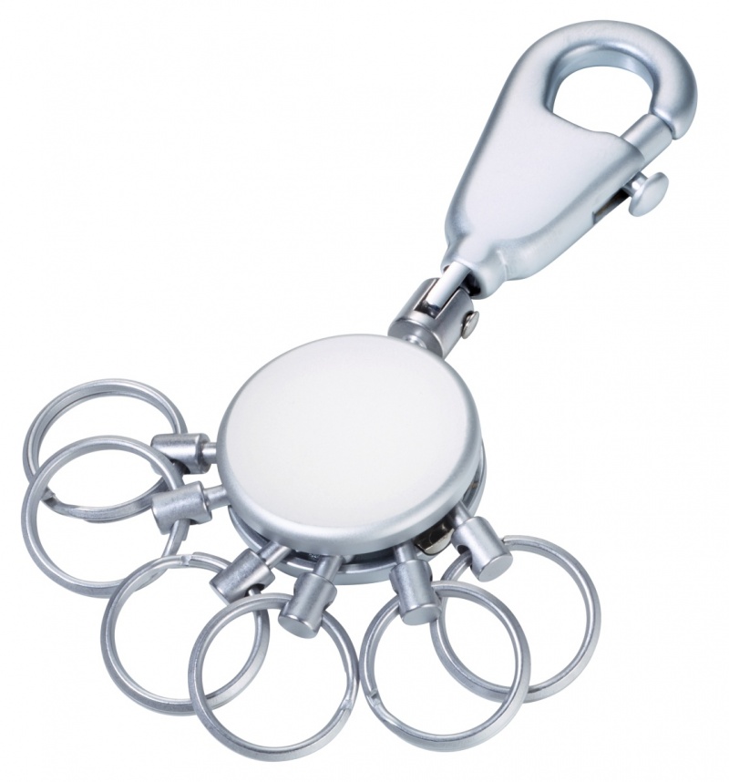 Brelok TROIKA Patent, z karabińczykiem, na 6 kluczy, srebrny mat, Ekskluzywne, Gadżety
