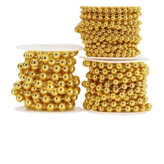 Perły metal na sznurku, śr. 6mm/3mb, złote, Koraliki, Art. kreatywne