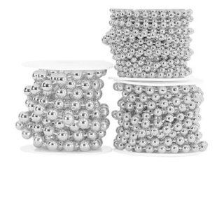 Perły metal na sznurku, śr. 6mm/3mb, srebrne, Koraliki, Art. kreatywne