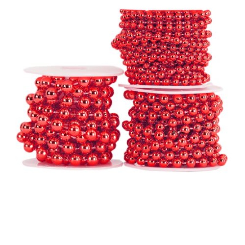 Perły metal na sznurku, śr. 8mm/2mb, czerwone, Koraliki, Art. kreatywne