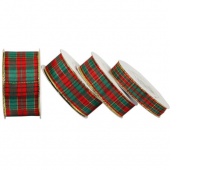 Wstążka szkocka z brokatem, 15mm/9mb, złocona M2, Wstążki, tasiemki, Art. kreatywne