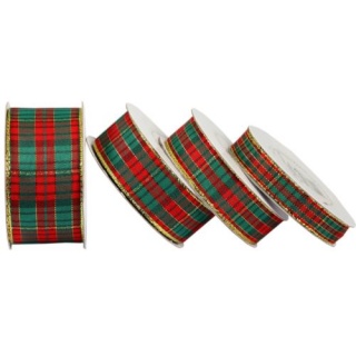 Wstążka szkocka z brokatem, 15mm/9mb, złocona M2, Wstążki, tasiemki, Art. kreatywne