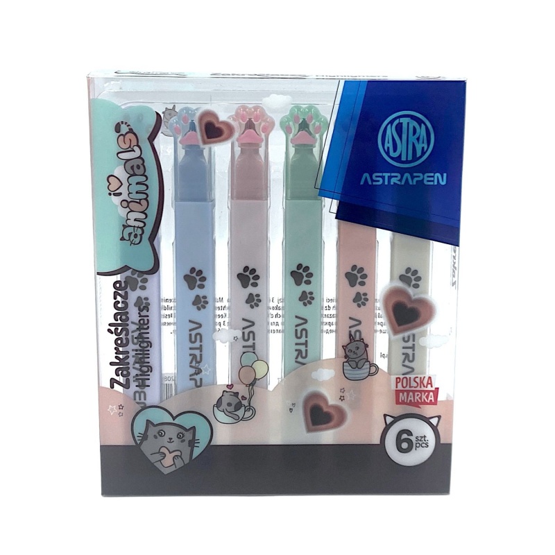 Zakreślacze z łapkami ASTRAPEN ANIMALS CHOCO 6 KOL, Zakreślacze, Art. do pisania i korygowania