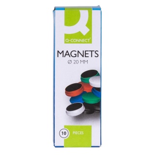 Magnesy do tablic Q-CONNECT, okrągłe, 20mm, 10szt, czerwone, Bloki, magnesy, gąbki, spraye do tablic, Prezentacja