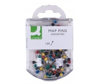 Map pins Q-CONNECT, 4x20mm, in a plastic box, color mix