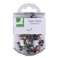 Pinezki do map Q-CONNECT, 4x20mm, w plastikowym pudełku, mix kolorów, Pinezki, Drobne akcesoria biurowe