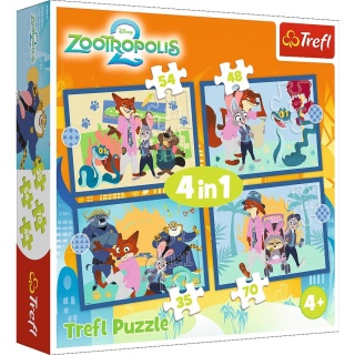 PUZZLE 4W1 ZOOTOPI PEŁNA PRZYGÓD !!, 4w1, Puzzle