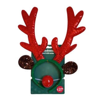 ZESTAW ROGI RENIFERA Z NOSEM LED, Boże Narodzenie, Art. świąteczne i okolicznościowe