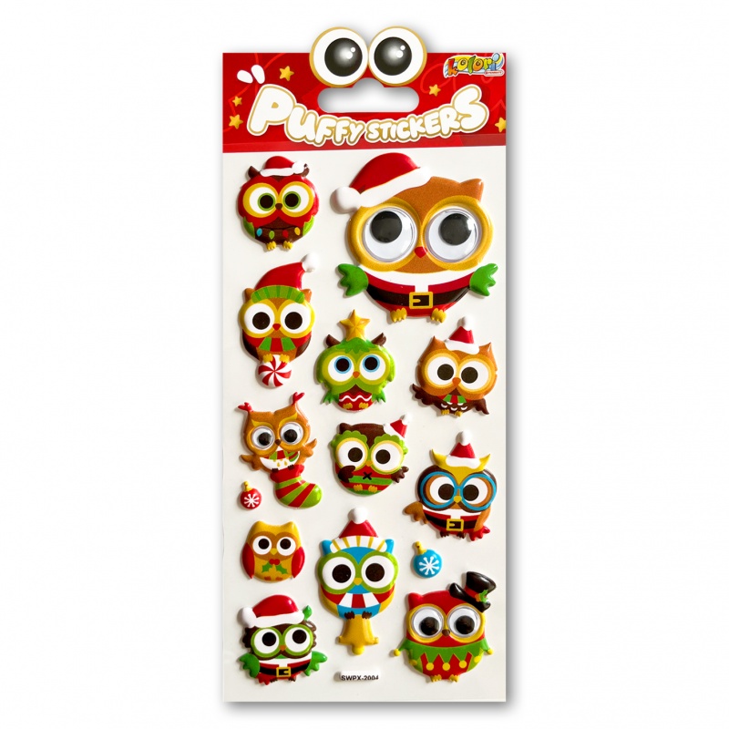 Kolori Naklejki Puffy SWPX-2004 Christmas Owis, Naklejki, Art. kreatywne