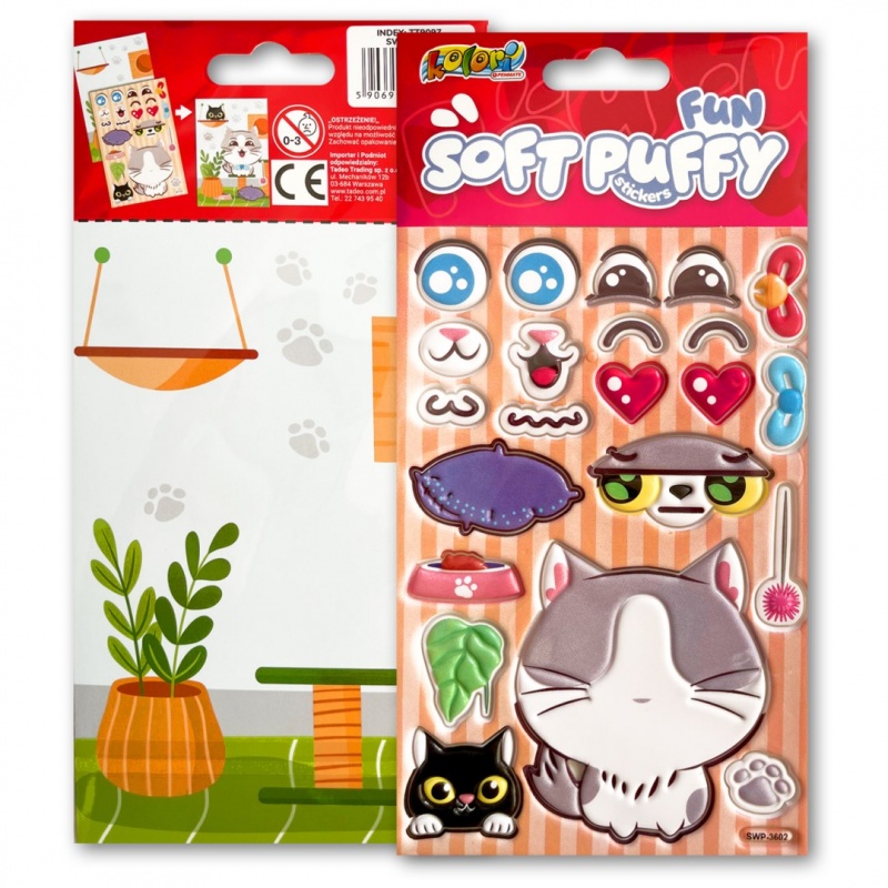 Kolori Naklejki Puffy SWP-3602 Fun with Kitty, Naklejki, Art. kreatywne
