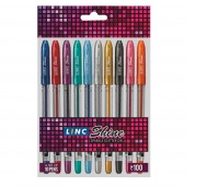 Długopis żelowy LINC Shine Glitter, śr. kulki 1,5mm, gr. linii 1,0mm, 10 szt., blister, mix kolorów, Długopisy, Artykuły do pisania i korygowania