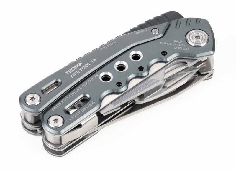 Narzędzie wielofunkcyjne TROIKA Fire Tool, 14 funkcji, szary, Ekskluzywne, Gadżety