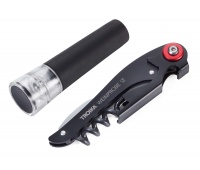 Zestaw do wina TROIKA Weinprobe, korkociąg + nożyk + zatyczka, czarny, Ekskluzywne, Gadżety