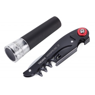 Zestaw do wina TROIKA Weinprobe, korkociąg + nożyk + zatyczka, czarny, Ekskluzywne, Gadżety